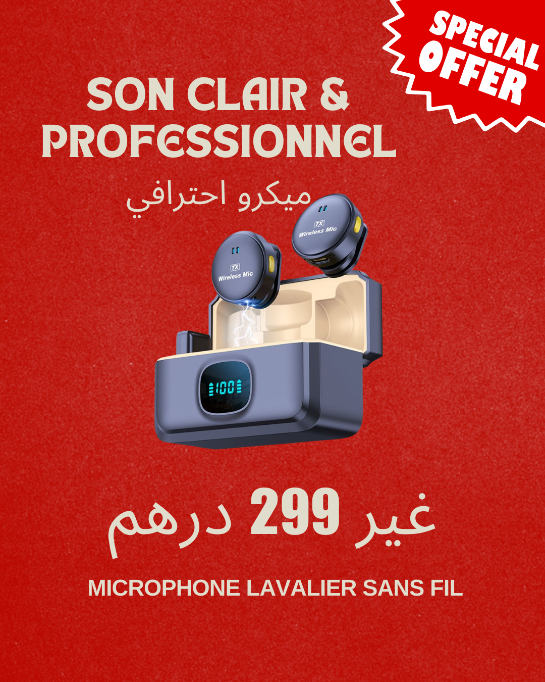 Microphone Lavalier Sans Fil – USB-C , avec Boîtier de Charge  Son Clair & Professionnel