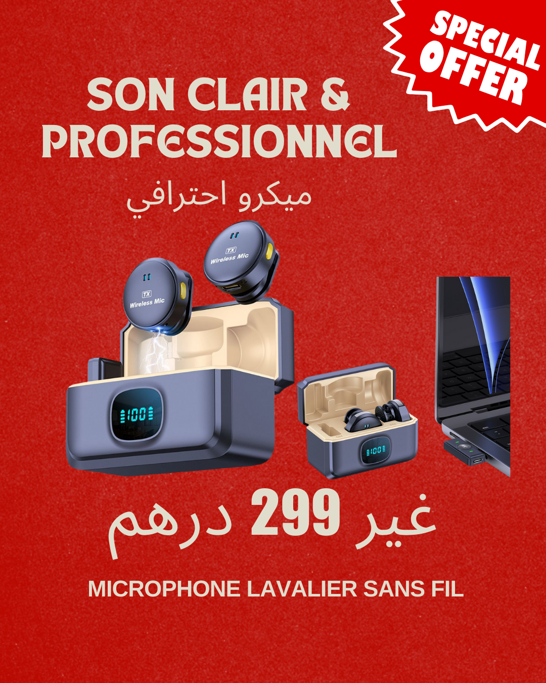 Microphone Lavalier Sans Fil – USB-C , avec Boîtier de Charge  Son Clair & Professionnel