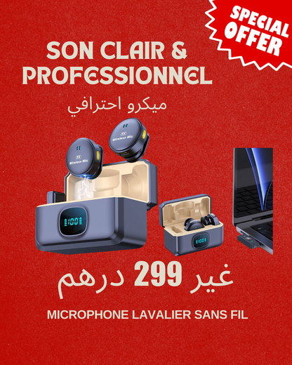 Microphone Lavalier Sans Fil – USB-C , avec Boîtier de Charge  Son Clair & Professionnel